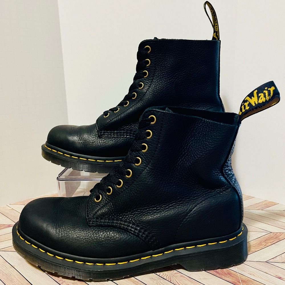 Dr Martens 1460 Pascal Black Virginia Leather Women‎ 9 Men 8 Boots Goth Grunge